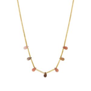 Collier tubes acier doré et pierres naturelles en goutte 8 x 5 mm, N°3