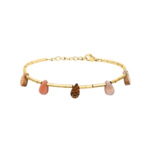 Bracelet acier doré, pierres naturelles en goutte 5 x 8 mm, N°3