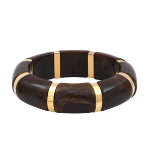 Bracelet acier doré 18 mm et résine marbrée marron, N°3