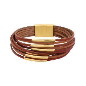 Bracelet multirangs cuir et acier doré, N°3