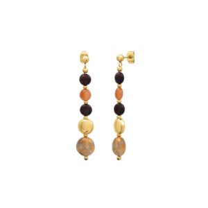 Boucles d'oreilles 60 mm, acier doré et pierres naturelles, N°3