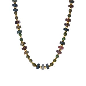 Collier acier doré et disques et perles d'agates, N°3