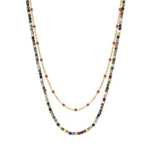 Collier double rangs, acier doré et agates, N°3