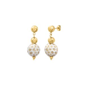 Boucles d'oreilles acier doré et perles en céramique Ø 16 mm, N°3