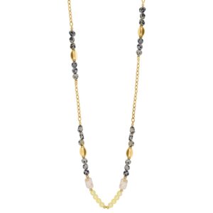 Sautoir 85 cm, Acier doré, perles et galets de résine, N°3