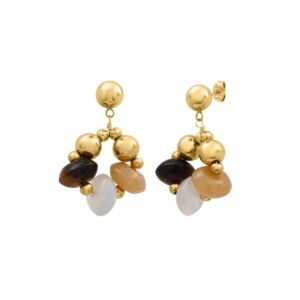 Boucles d'oreilles pendantes 40 mm, acier doré et pierres naturelles, N°3