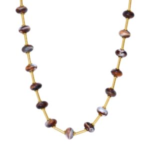 Collier acier doré, disques de résine Caramel marbré, N°3