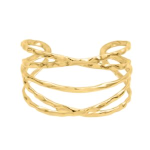 Bracelet jonc acier doré martelé multiliens, largeur 38 mm, N°3