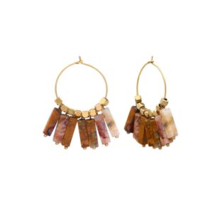 Boucles d'oreilles 40 mm, acier doré et pavés en agate 12 x 5 mm, N°3