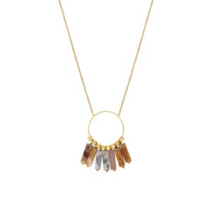 Collier acier doré, pendentif 40 mm, cercle et pavés d'agate, N°3