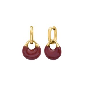 Boucles d'oreilles pendantes 32 mm, acier doré et résine rouge ocre, N°3