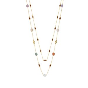 Collier double rangs, acier doré et agates, N°3