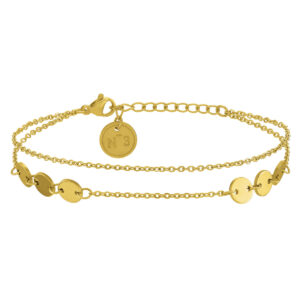 Bracelet acier doré chaine double et disques,N°3