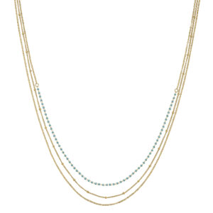 Collier multichaine acier doré, perles Miyuki turquoises, N°3