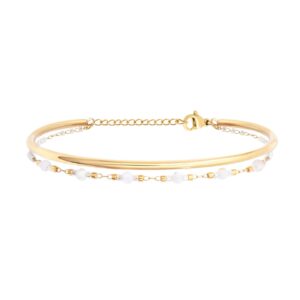 Bracelet jonc acier doré et pierres, N°3