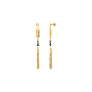 Boucles d'oreilles pendantes 75 mm, acier doré, pierres naturelles, N°3