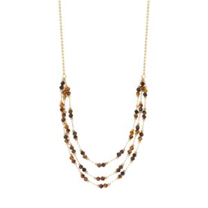 Collier multiliens, acier doré et Oeil de Tigre, N°3