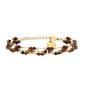 Bracelet multirangs, acier doré et Oeil de Tigre, N°3
