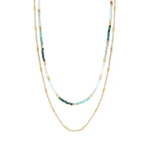 Collier double rangs, acier doré et pierres naturelles, N°3
