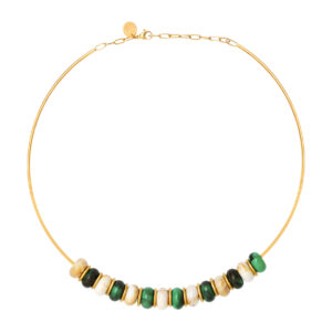 Collier rigide, acier doré, éléments en résine colorée Ø 12 mm, N°3