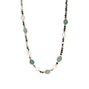 Collier acier doré et pierres naturelles et perles de culture, N°3