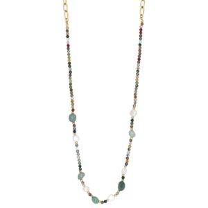 Sautoir 100 cm, acier doré, pierres naturelles et perle de culture, N°3