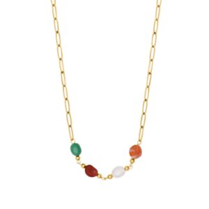 Collier acier doré et pierres naturelles, N°3