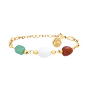 Bracelet acier doré et trilogie de pierres naturelles, N°3