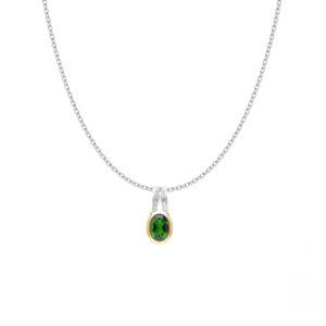 Collier Argent et Vermeil, Topaze blanche et Diopside verte 8 x 6 mm