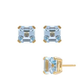 Boucles d'oreilles, vermeil et topazes bleues traitées 7 x 7 mm