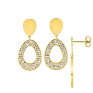 Boucles d'oreilles or jaune 25 mm, pavage diamants synthétiques 0.50 carat