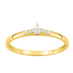 Bague or jaune, solitaire poire accompagné, diamants synthétiques 0.09 carat