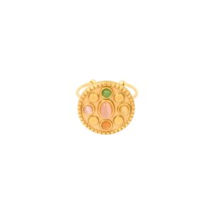 Bague ouverte acier doré, disque Ø 20 mm et pierres naturelles, N°3