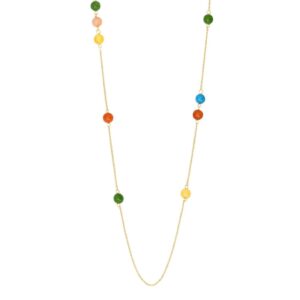 Sautoir 100 cm, acier doré et perles de jade teintées Ø 8 mm, N°3