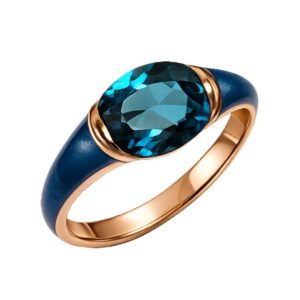 Bague "Sky Blue" vermeil rose, émail bleue, topaze blue London 3.11 carats