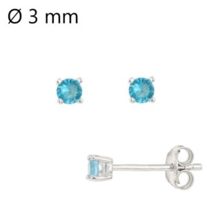 Boucles d'oreilles argent et zirconium turquoise Ø 3 mm