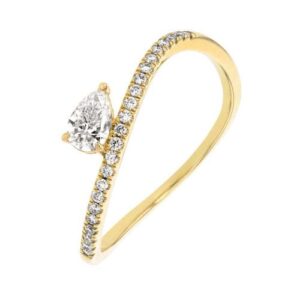 Bague ondulée, or jaune et diamants synthétiques 0.29 carat, Diamlight