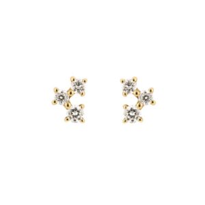 Boucles d'oreilles or jaune 6 x 4 mm, trilogie de diamants synthétiques F Vs, 0.15 carat