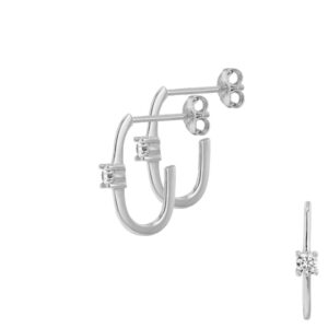 Boucles d'oreilles 1/2 créoles 17 mm, argent et zirconiums Ø 3 mm