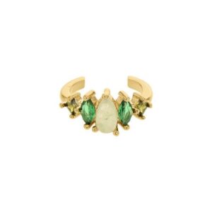 Bague d'oreille, plaqué or, zirconiums teintés et aventurine, Anamila